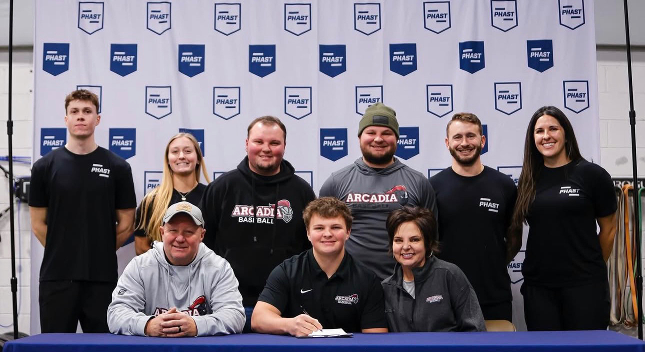 Drew with baseball athlete at signing day - Arcadia